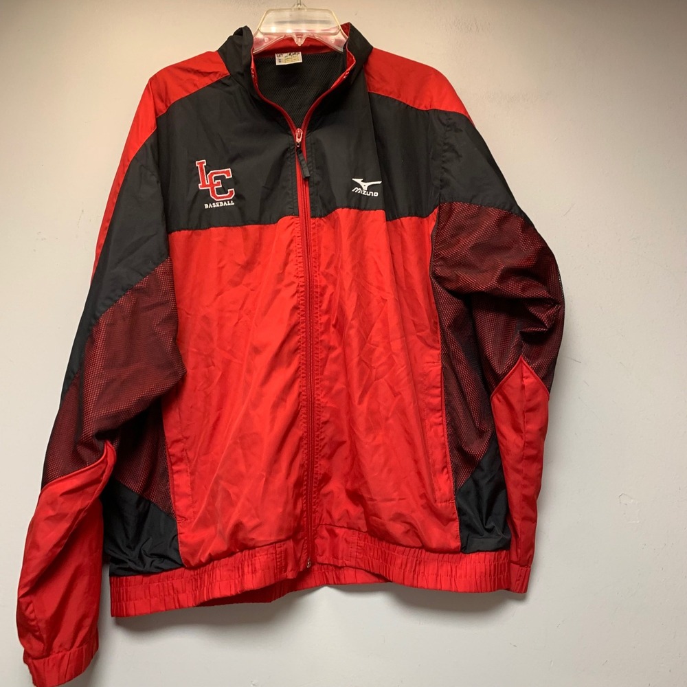 Mizuno Windbreaker Jacket Mens Large Red Black Excellent LC Baseball Zip Up